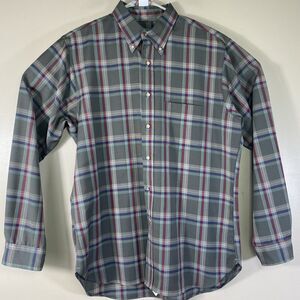 VTG Sir Pendleton Wool Shirt Men's Large Green Gray Blue Plaid USA Cabin Core